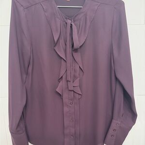 Karl Lagerfeld Purple Ruffled Long Sleeve Blouse